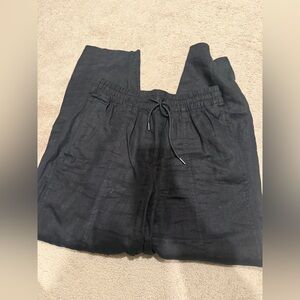 Women’s  Black Drawstring Linen-Blend Pants